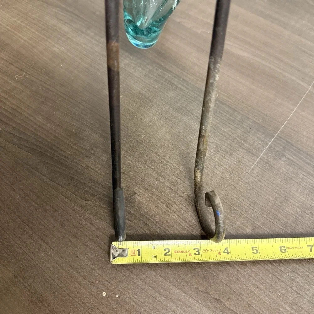 Blown Glass Vase Blue Glass Wrought Iron Base Tulip Shape